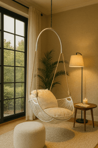40 projetos imperdíveis de como aproveitar o canto (e os vãos) da casa! 4 Balanco na sala de estar