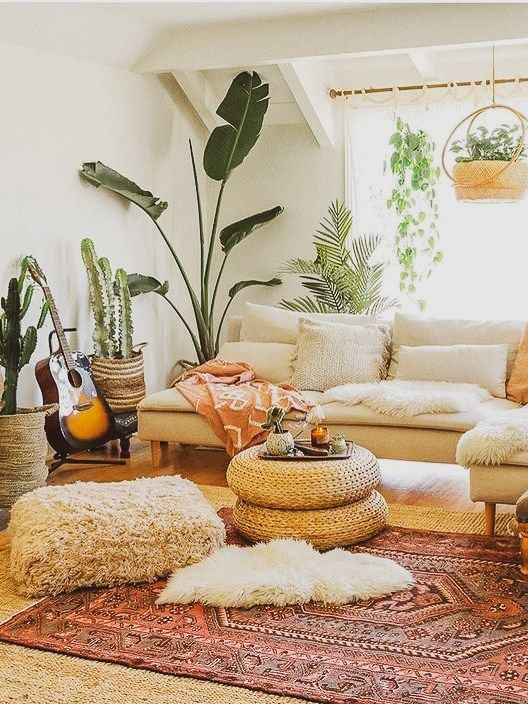 sala com sofá clássico com plantas 
