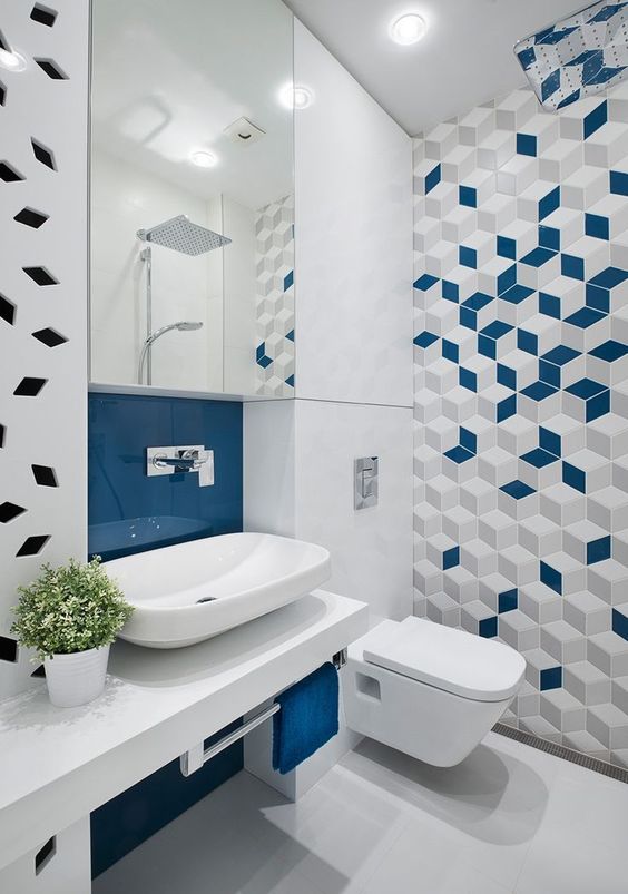banheiro decorado em azul