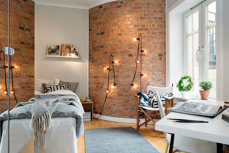 brick wall string lights
