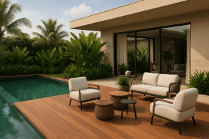 Como decorar uma área de piscina? 4 Deck de madeira