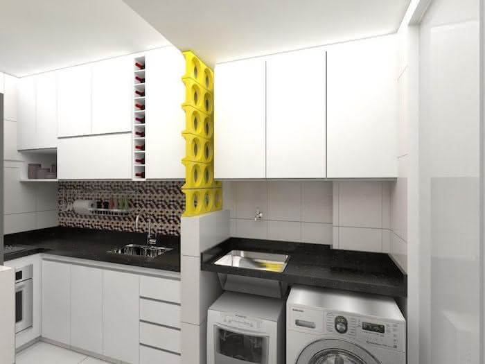 cozinha com lavanderia divisão vazada
