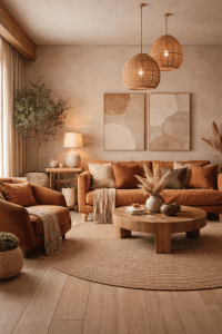 O poder dos tons terrosos na decoração: aconchego, elegância e conexão com a natureza 3 sala de estar tons terrosos