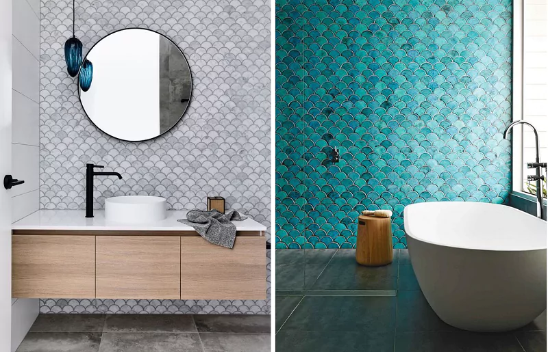 Banheiros modernos azulejo escama de peixe 1