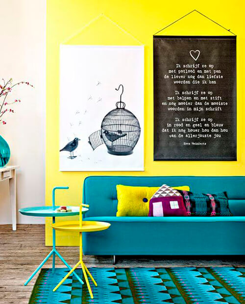 decorar um apartamento alugado - parede amarela