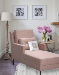 poltrona de leitura rosa longue chaise 