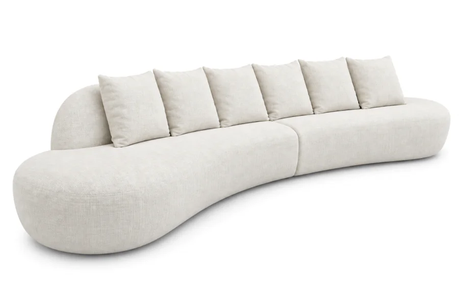 Sofá Curvo Orgânico Auren Sofá Curvo Orgânico Auren bipartido em tecido com toque de linho Off White, com formato curvo e almofadas soltas