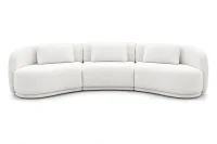 Sofá Curvo Mury em Bouclê Branco, com três módulos, design orgânico, braços arredondados, assentos amplos e almofadas soltas, em fundo branco.