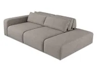 Sofá Ilha Modular Átrio em Tecido Tramado Taupe Acinzentado com Toque de Linho, módulos amplos, formas arredondadas e almofadas soltas.